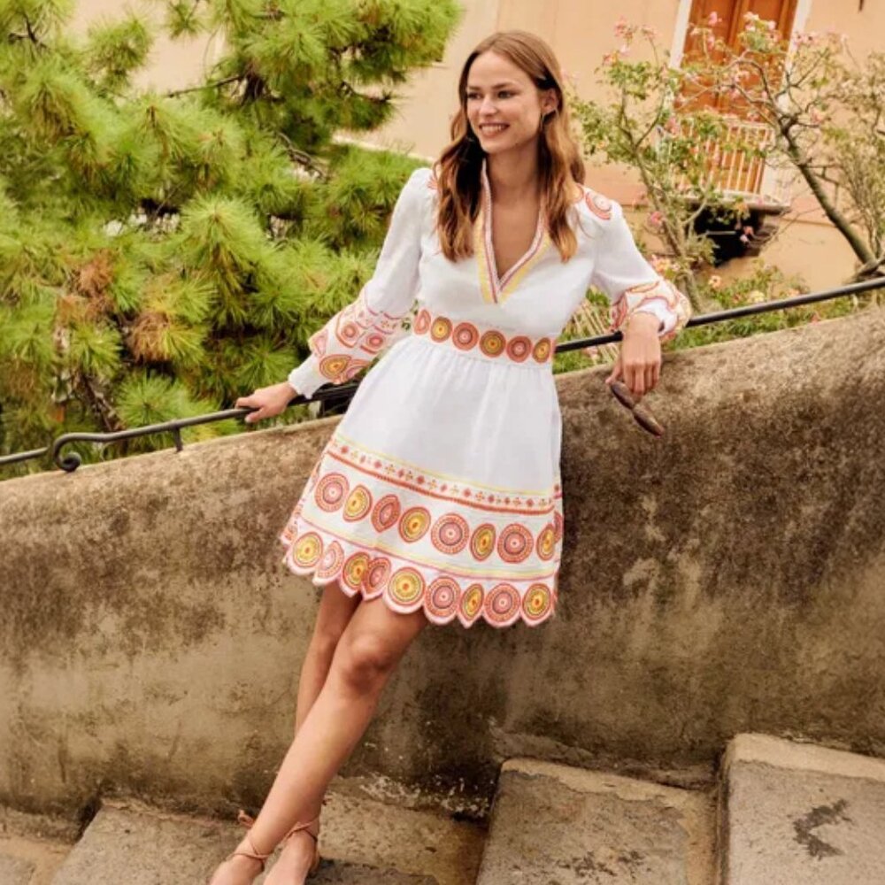 Boden Tamsin Embroidered Mini Dress Size US4/UK8